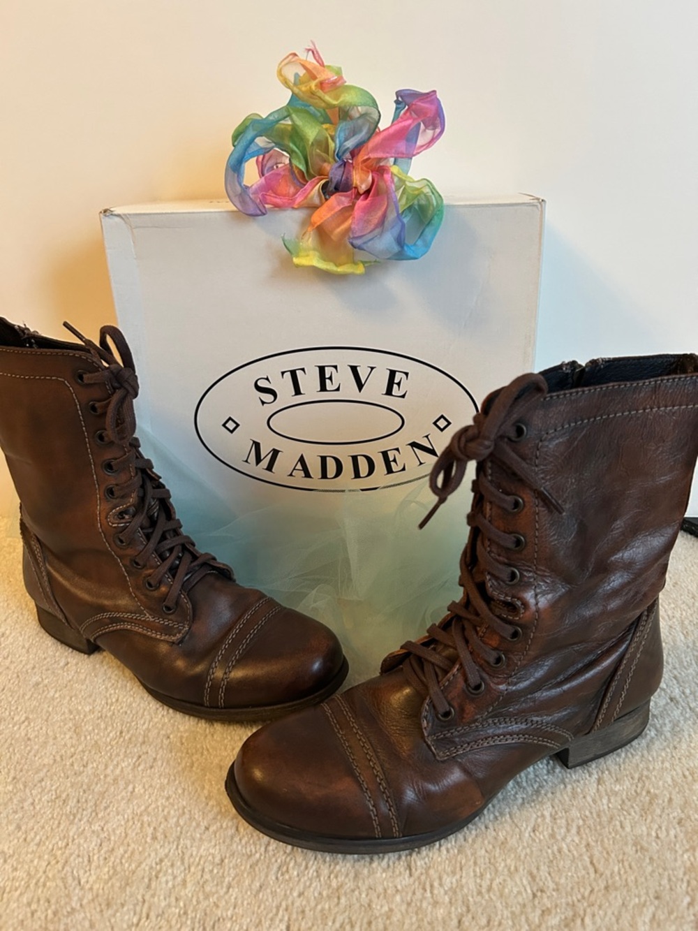 Steve Madden Lace-Up Combat Boots Brown